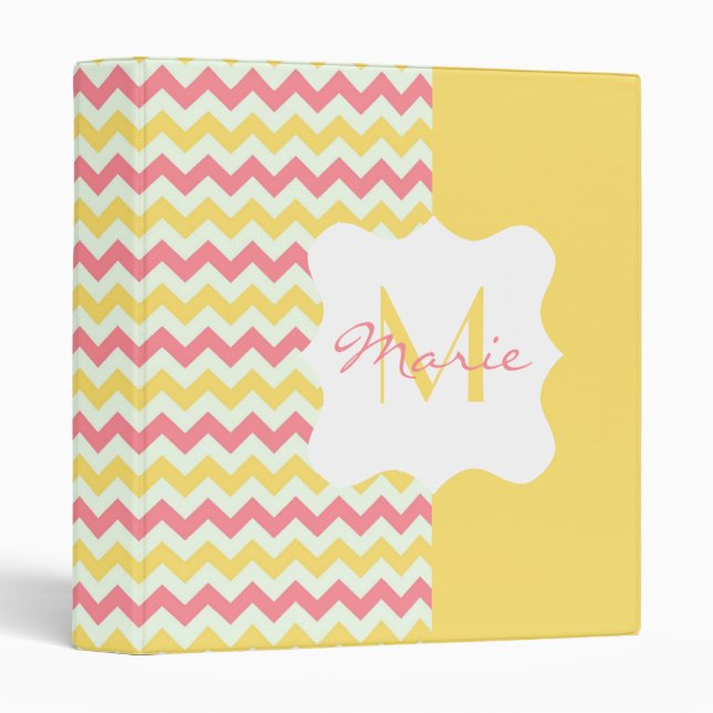Yellow and Peach Chevron Personalized Monogram Binder (Front/Spine)