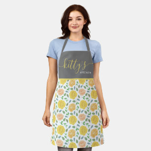 Yellow and Peach Rose All-Over Print Apron