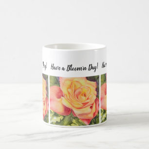 Yellow and Peach Rose Watercolor Flower Coffee Mug