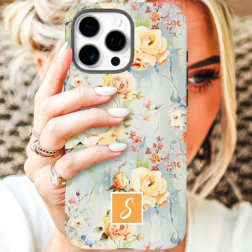 Custom Phone Cases 7 Yellow And Peach Watercolor Floral Monogram Iphone 16 Pro Max Case