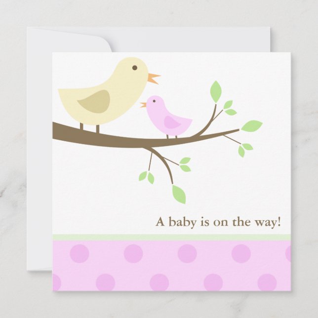 Yellow and Pink Birds Baby Shower Invitation (Front)