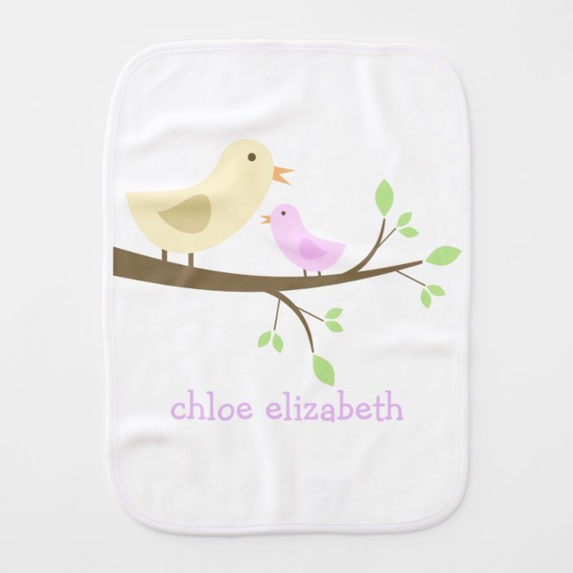 Yellow and Pink Birds Nest Burp Cloth (Front)