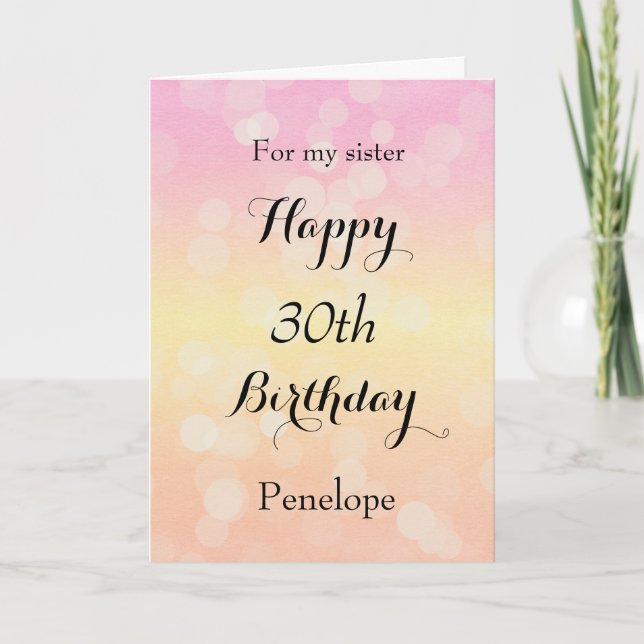 Yellow and Pink Bokeh 30th Birthday Card (Front)
