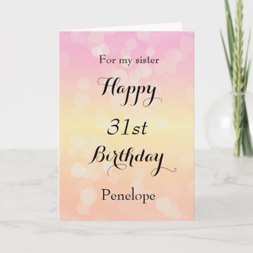 Yellow and Pink Bokeh 31st Birthday Card