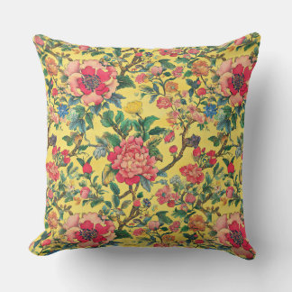 Yellow and Pink Chinoiserie Floral Throw Pillow