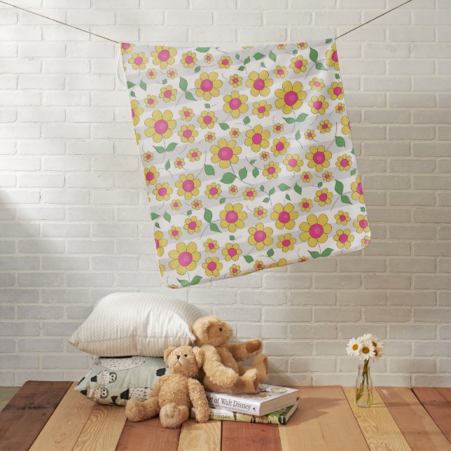 Yellow and pink daisy floral kids drawing  baby blanket (In Situ)