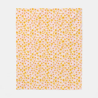 Yellow and pink daisy pattern, white background Fleece Blanket