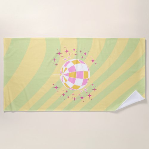 Yellow and Pink Disco Ball Party Art Preppy 80s Beach Towel