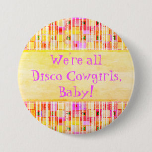 Yellow and Pink Disco Cowgirl Fringe Button