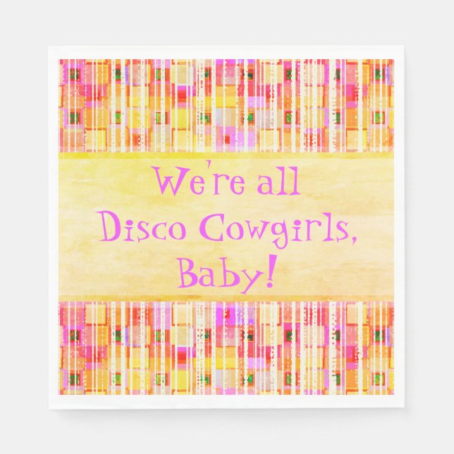 Yellow and Pink Disco Cowgirl Fringe Napkins (Front)