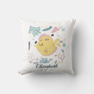 Yellow and Pink Fish Sea Life Ocean Nursery Decor  Throw Pillow