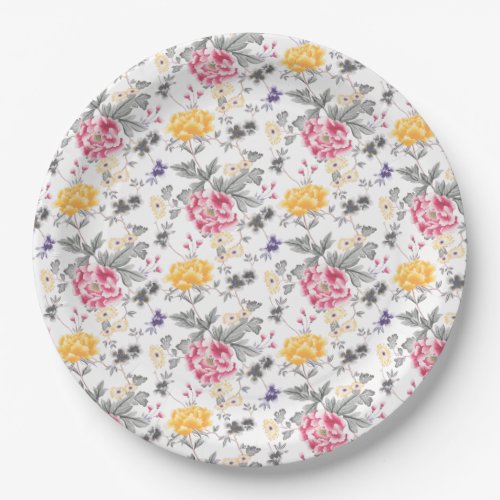 Yellow And Pink Floral Paper Plates