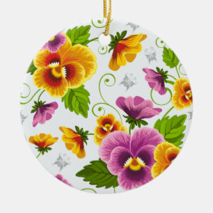 Yellow and pink floral pattern ceramic ornament