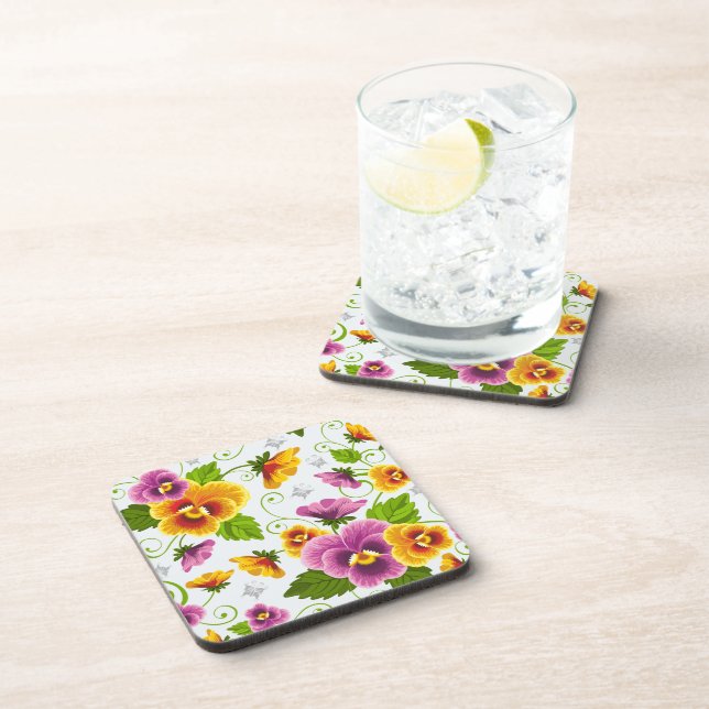 Yellow and pink floral pattern drink coaster (Right Side)