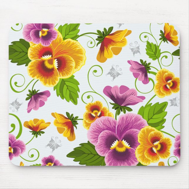 Yellow and pink floral pattern mouse pad (Front)