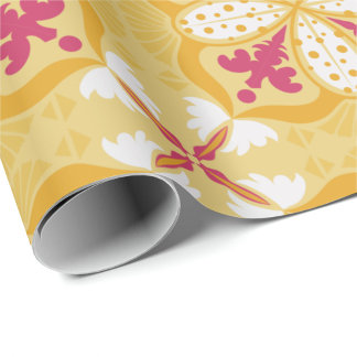 Yellow and pink floral-patterned wrapping paper