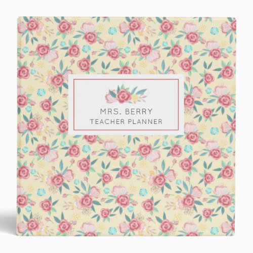 Yellow and Pink Floral Teacher Planner 3 Ring Binder