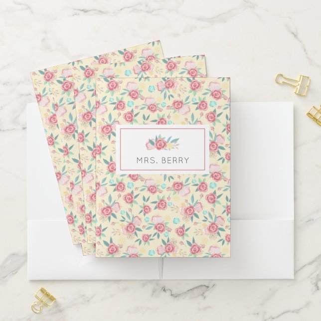 Yellow and Pink Floral Teacher Pocket Folder (In Situ)