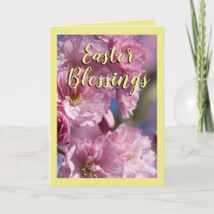 Yellow and Pink Flower Blossoms Easter Blessings Holiday Card