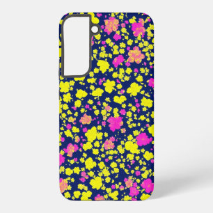 Yellow and pink flower patterns on dark blue backg samsung galaxy s22+ case