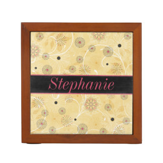 Yellow and Pink Flower Personalized Desk Organizer