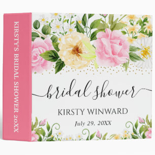 Yellow and Pink Flowers Bridal Shower Photo Album 3 Ring Binder