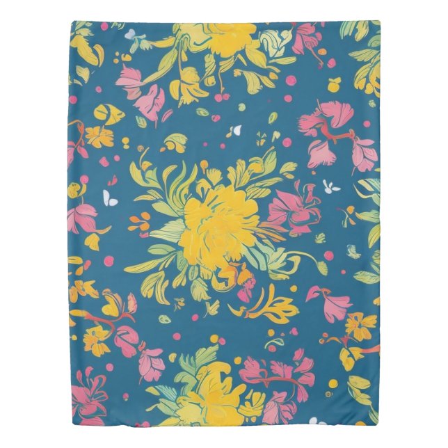 Yellow and Pink Flowers pattern Duvet Cover (Front)