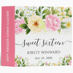 Yellow and Pink Flowers Sweet Sixteen Photo Album 3 Ring Binder
