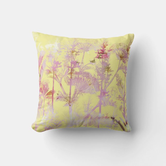 Yellow and Pink Flowers Throw Pillow (Front)
