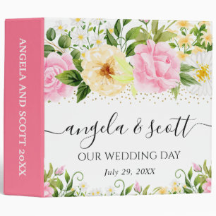 Yellow and Pink Flowers Wedding Photo Album 3 Ring Binder