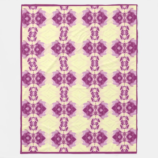Yellow and pink flowery repete pattern fleece blanket (Front)