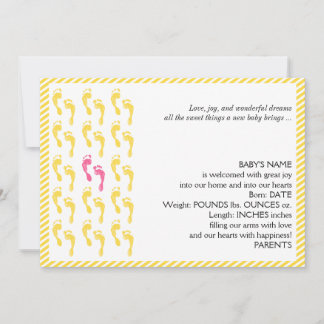 Yellow and Pink Footprints Baby Announcement