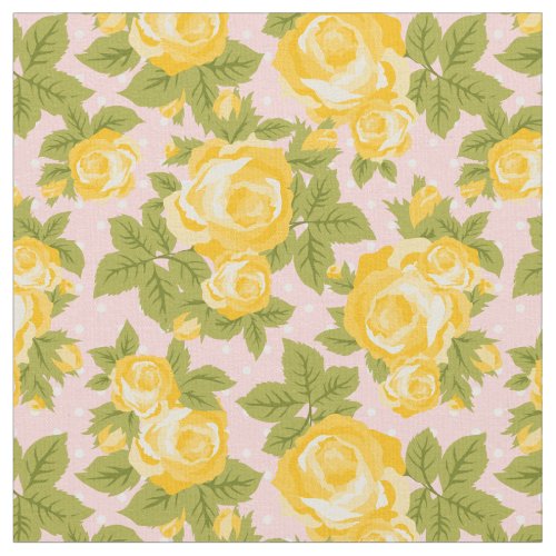 Yellow and Pink Girly Vintage Roses Floral Print Fabric