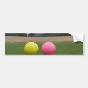 yellow and pink golf balls, bumper sticker