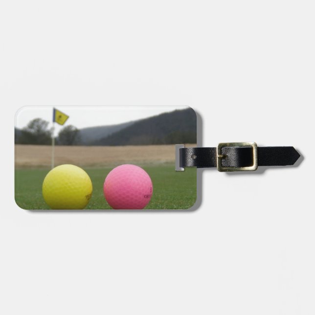 yellow and pink golf balls, luggage tag (Front Horizontal)