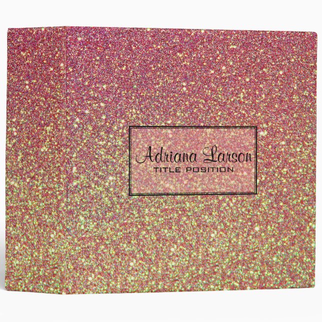 Yellow And Pink Gradient Glitter 3 Ring Binder (Front/Spine)