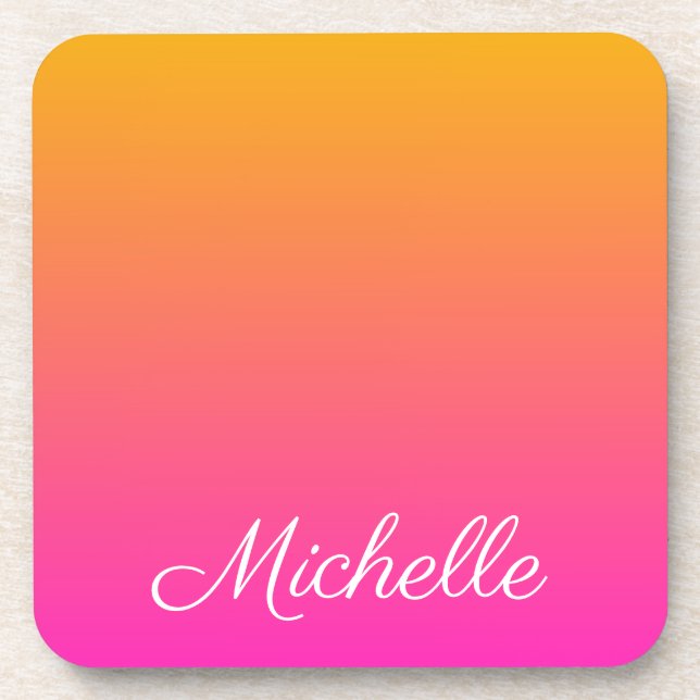 Yellow and pink gradient ombre beverage coaster (Front)