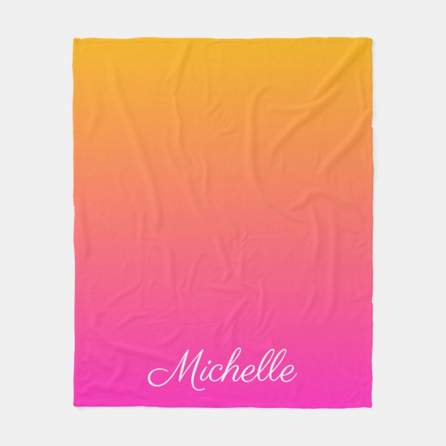 Yellow and pink gradient ombre fleece blanket (Front)