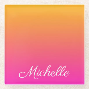 Yellow and pink gradient ombre glass coaster