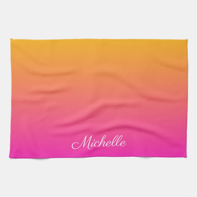 Yellow and pink gradient ombre kitchen towel (Horizontal)