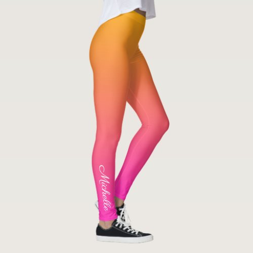 Yellow and pink gradient ombre leggings