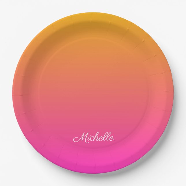 Yellow and pink gradient ombre paper plates (Front)