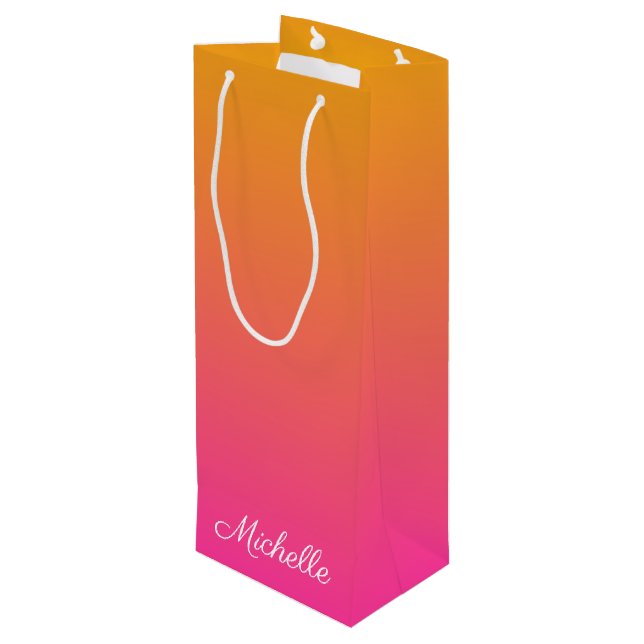 Yellow and pink gradient ombre wine gift bag (Back Angled)
