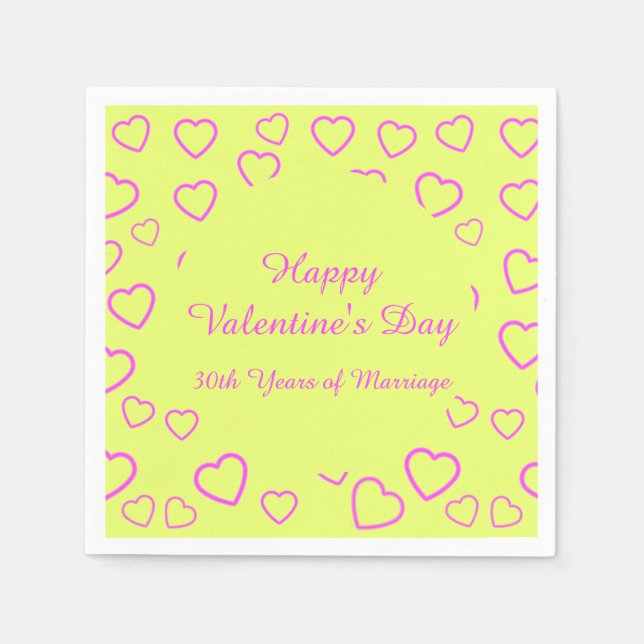 Yellow and Pink Heart Pattern Custom Message Napkins (Front)