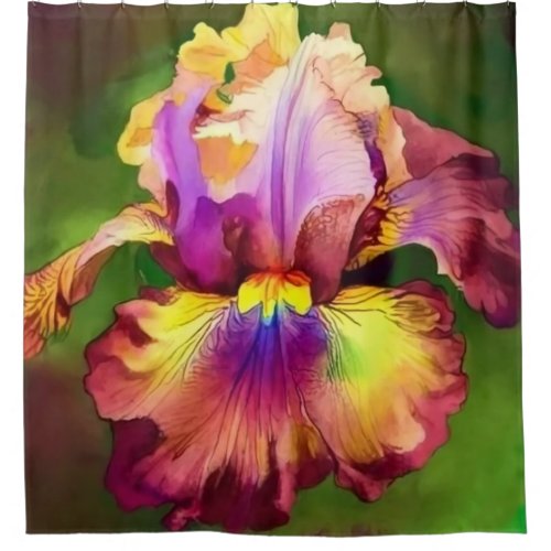Yellow and Pink Iris in Watercolor  Shower Curtain