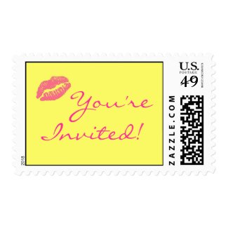 Yellow and Pink Lips Kiss You're Invited Stamps