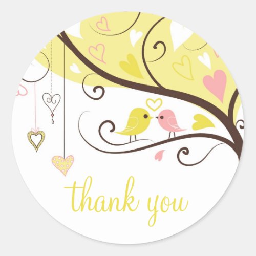 Yellow and Pink Love Birds Thank You Sticker