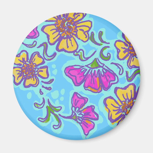 Yellow and Pink Mehndi Flowers Magnet (Front)