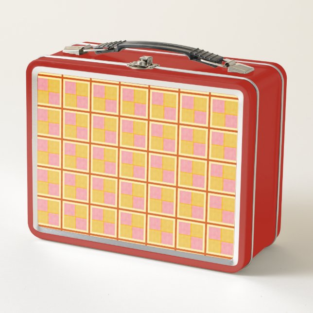 Yellow and pink  metal lunch box (Front)
