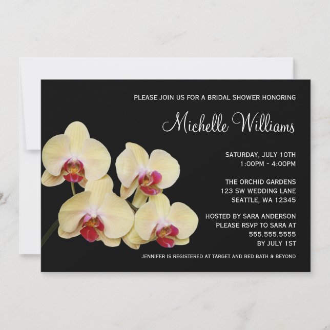 Yellow and Pink Orchid Bridal Shower Invitation (Front)